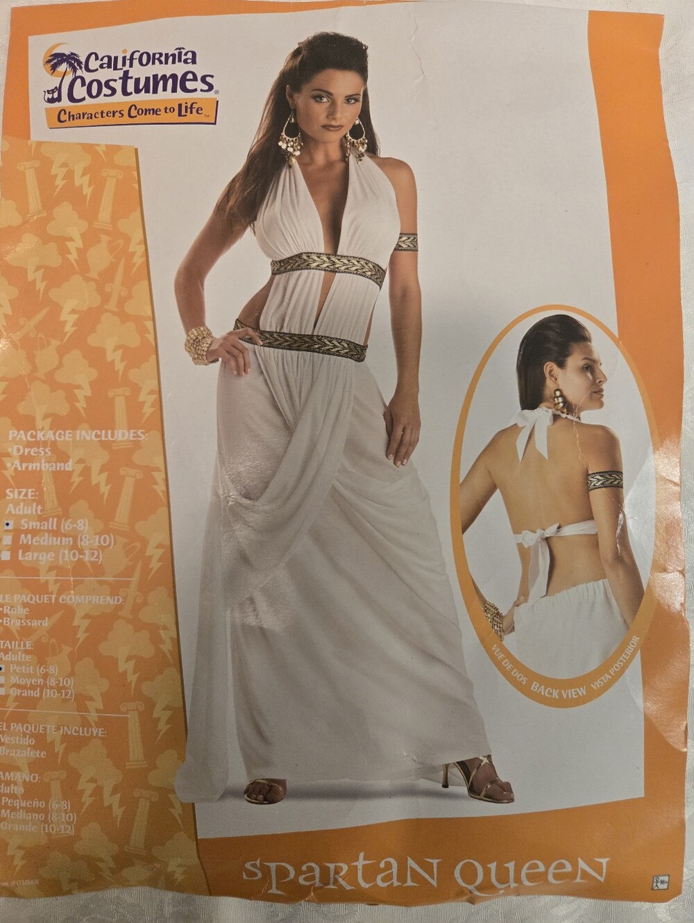 California Costumes White Toga Spartan Queen Maxi Dress with Gold Trims MED